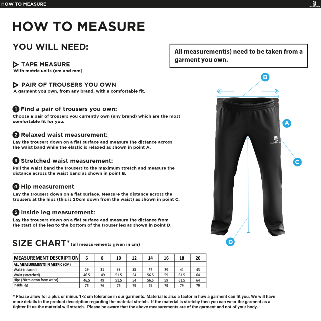 Women's - Ripstop Track Pant : Navy - Size Guide