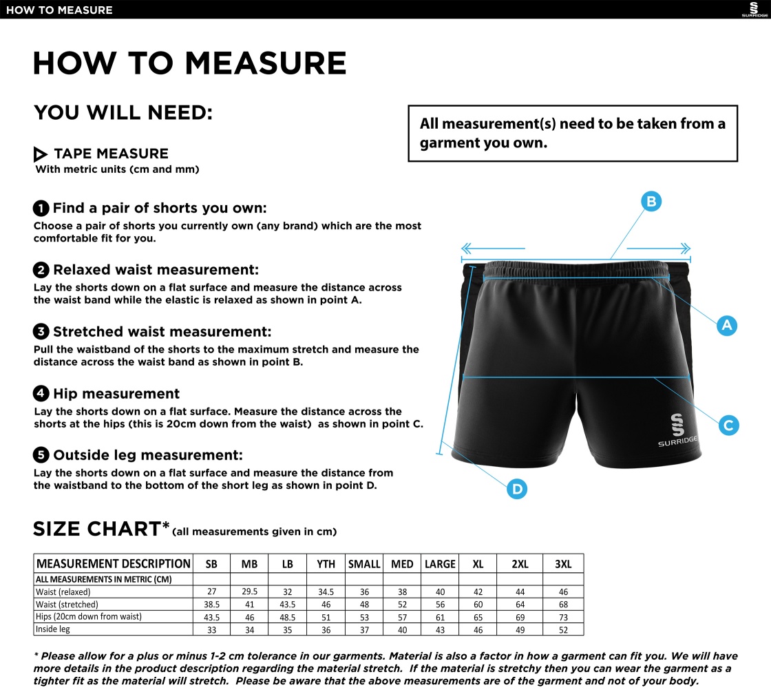 Men's - Performance Gym Short - Size Guide