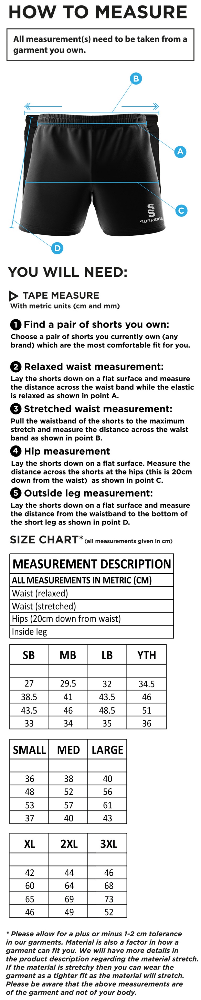 Men's - Performance Gym Short - Size Guide