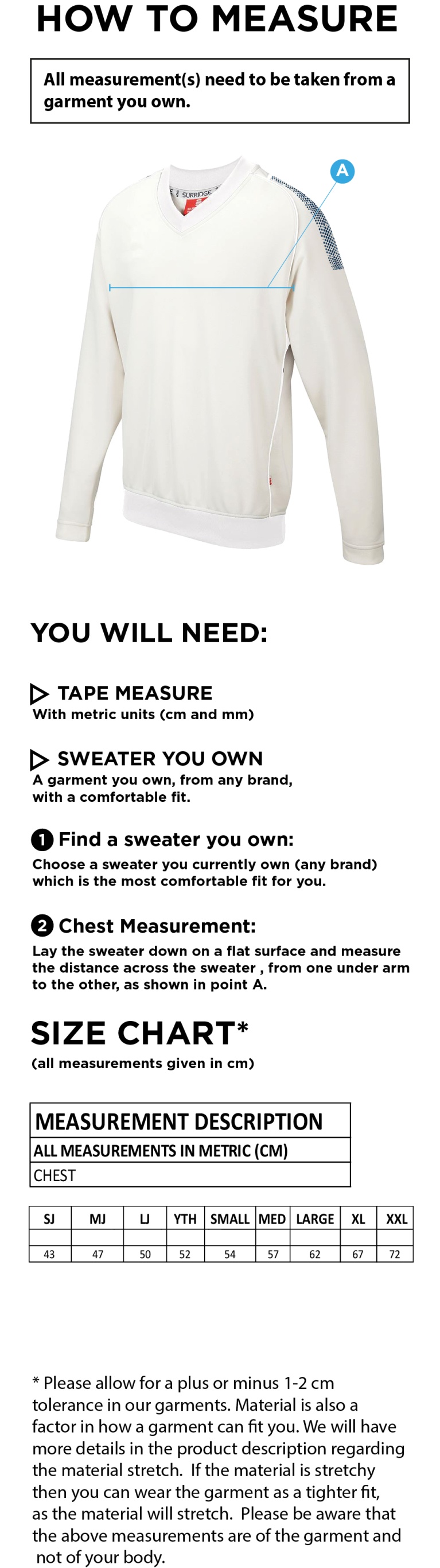 Men's - Dual Long Sleeve Sweater - Size Guide