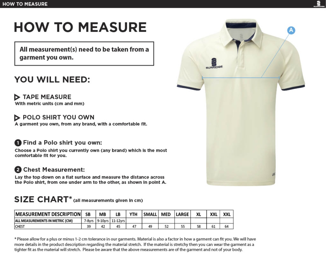Juniors - Dual Cricket Shirt Short Sleeve - Size Guide