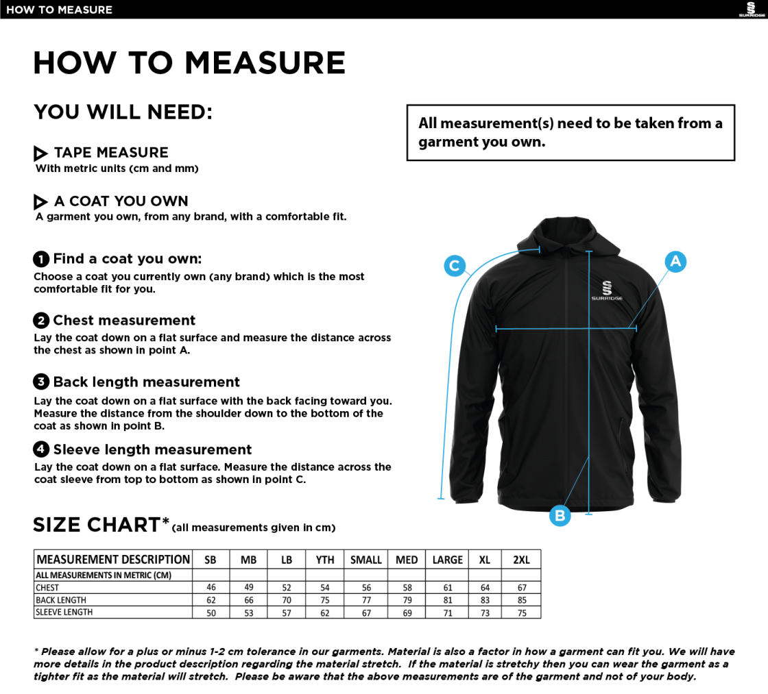 Juniors - Dual Elite 1/4 Zip Hoody / Rain Jacket - Unisex Fit - Size Guide