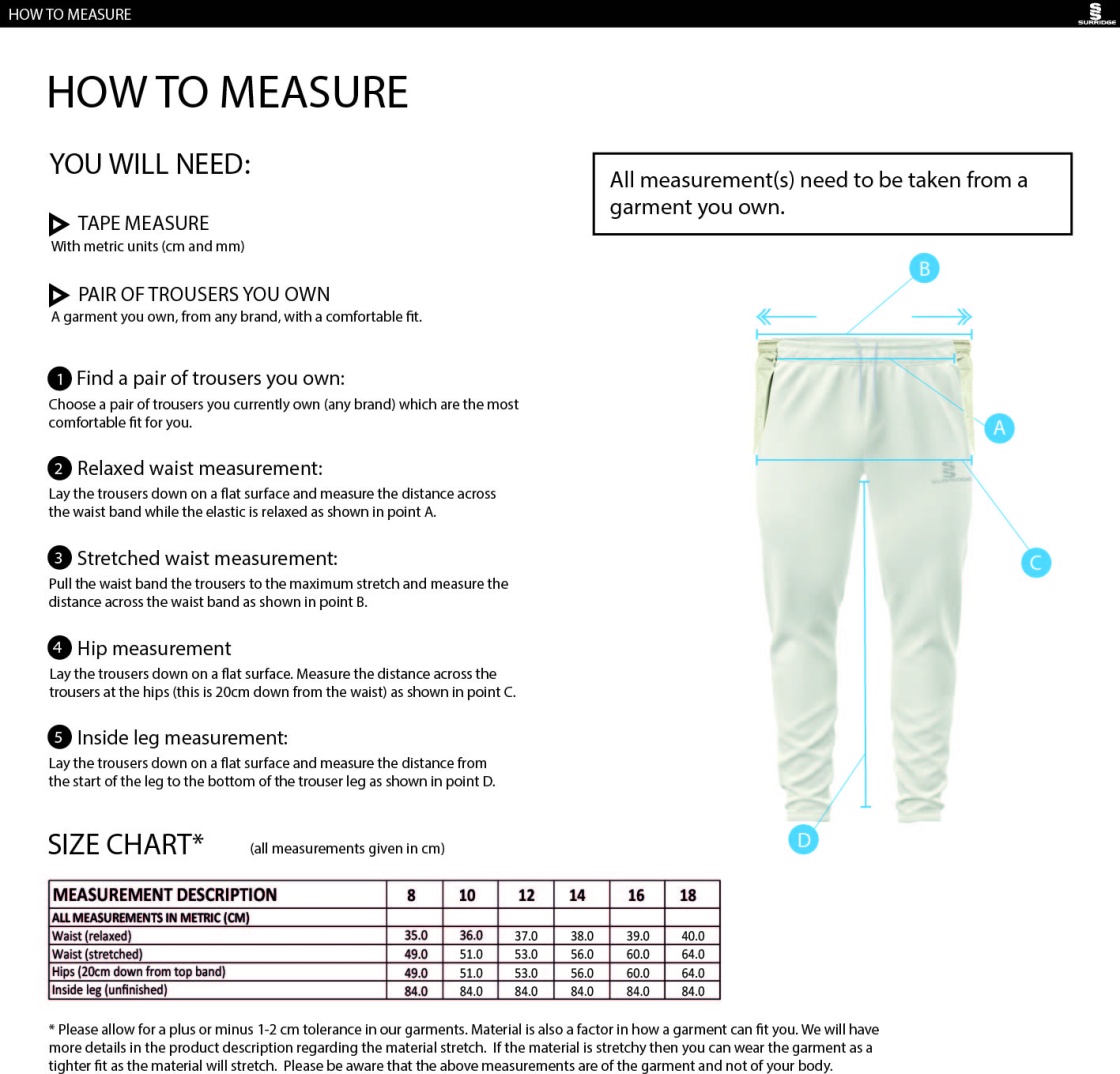 Women's - Ergo Playing Pant - Size Guide