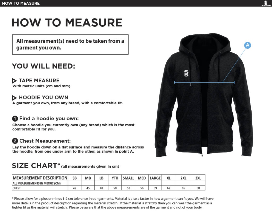 Juniors - Dual Full Zip Hoody - Unisex Fit - Size Guide