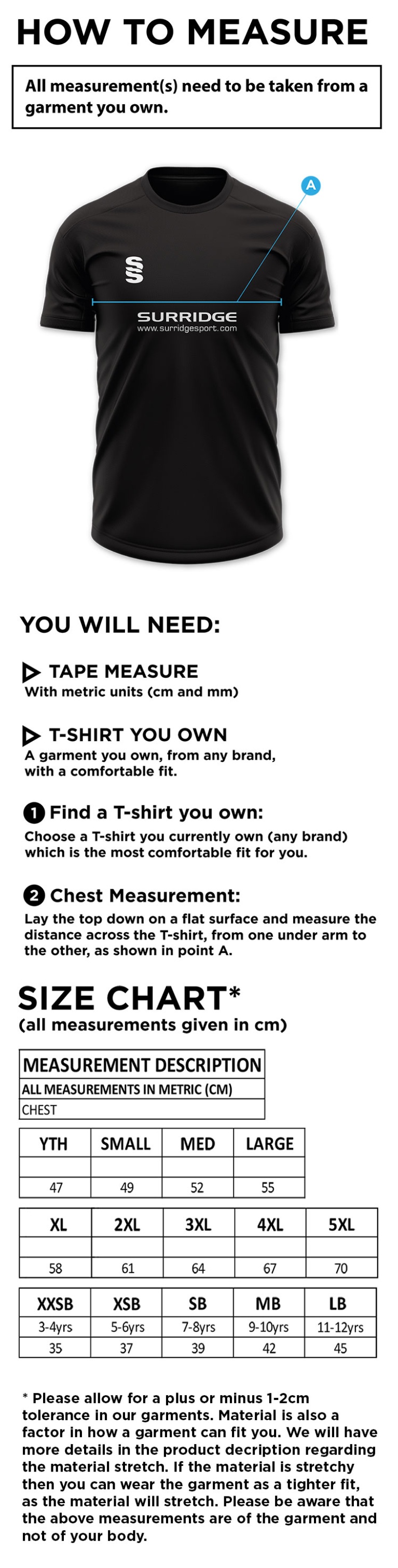 Men's - Dual Games Shirt - Size Guide