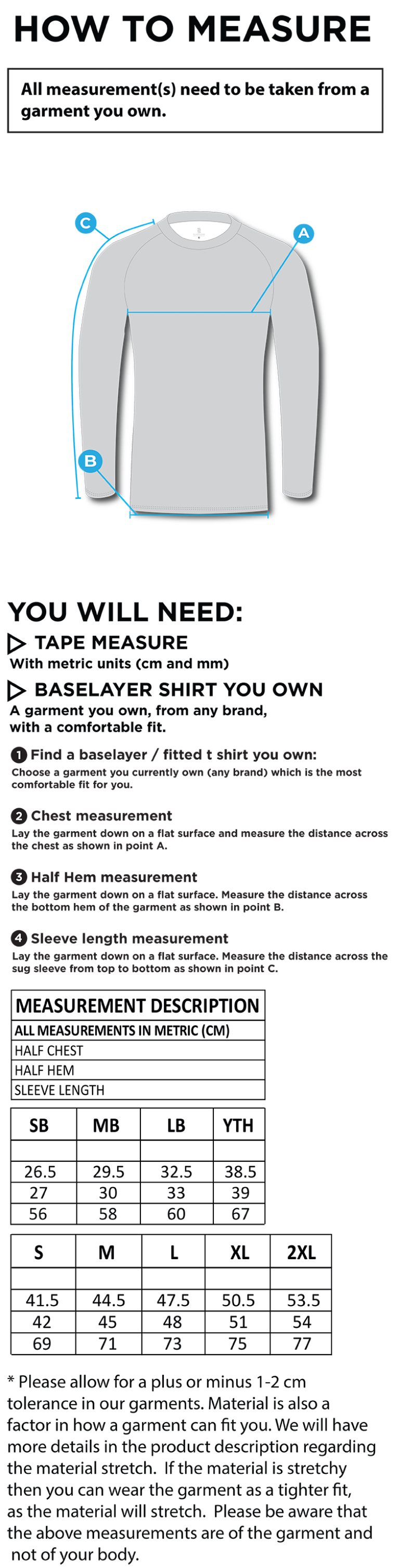 Men's - Dual Long Sleeve Baselayer - Size Guide