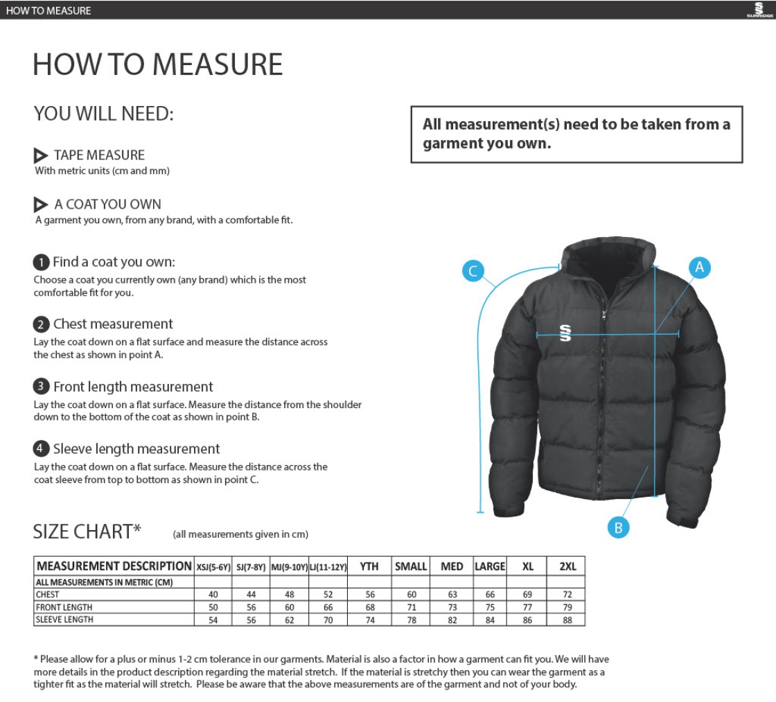 Juniors - Holkham Down Feel Jacket - Size Guide