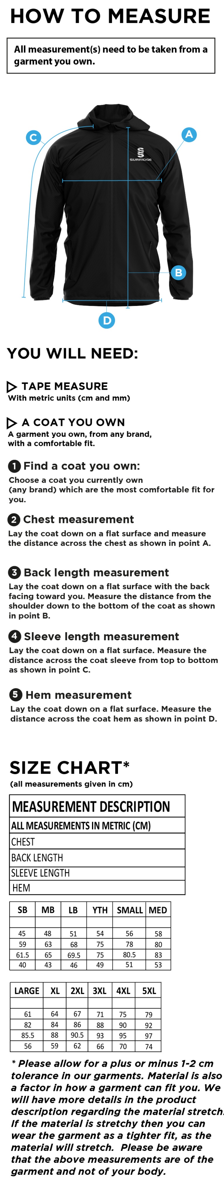 Men's - Dual Full Zip Training Jacket - Size Guide