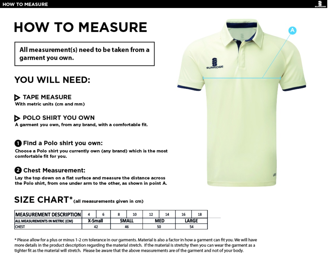 Women's - Dual Cricket Shirt Short Sleeve - Size Guide
