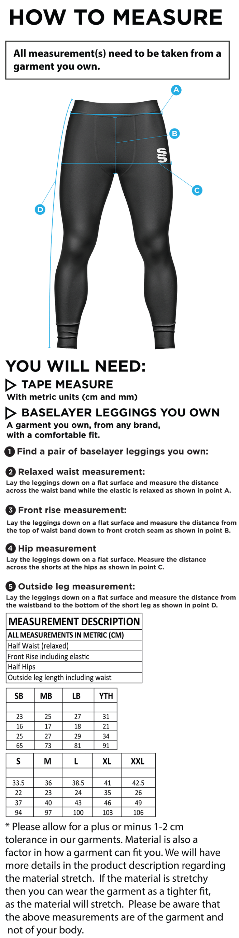 Men's - Dual Baselayer Legging : Navy - Size Guide