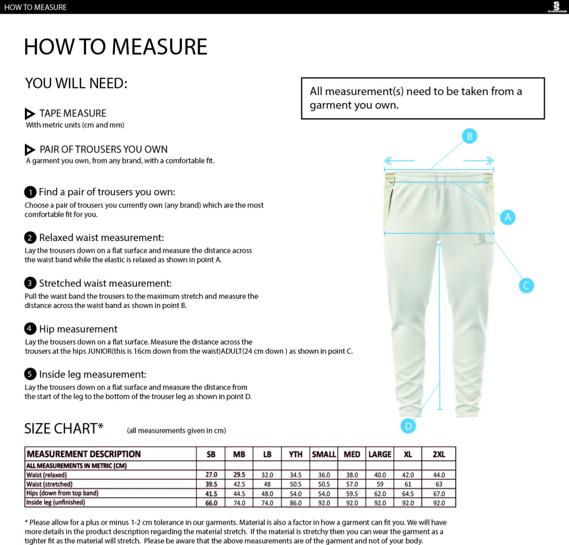 Juniors - Ergo Playing Pant - Size Guide