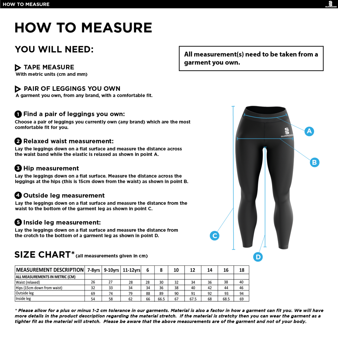 Women's - Performance Full Length Leggings : Navy - Size Guide