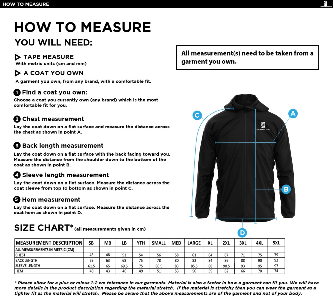 Men's - Dual Full Zip Training Jacket - Size Guide