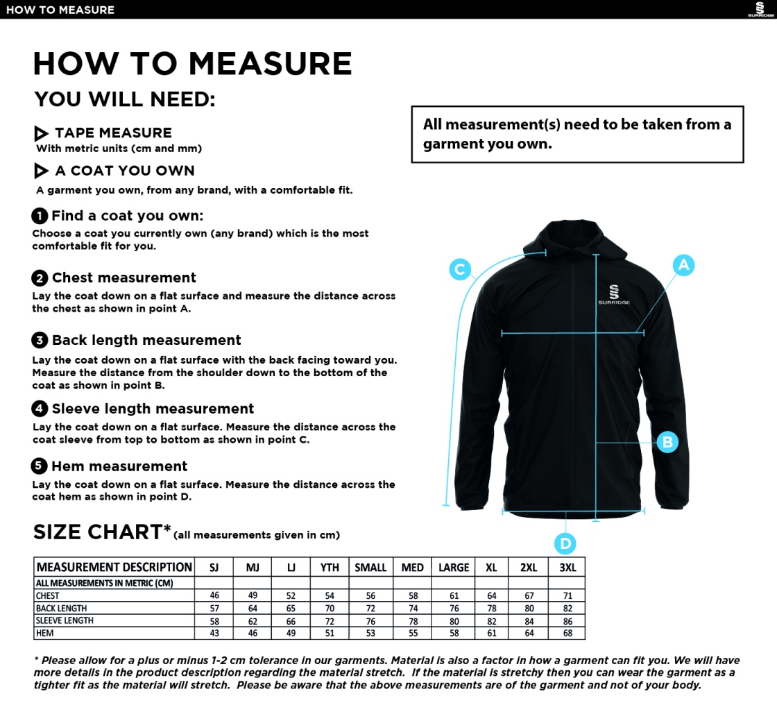 Juniors - Dual Elite 1/4 Zip Hoody / Rain Jacket - Unisex Fit - Size Guide