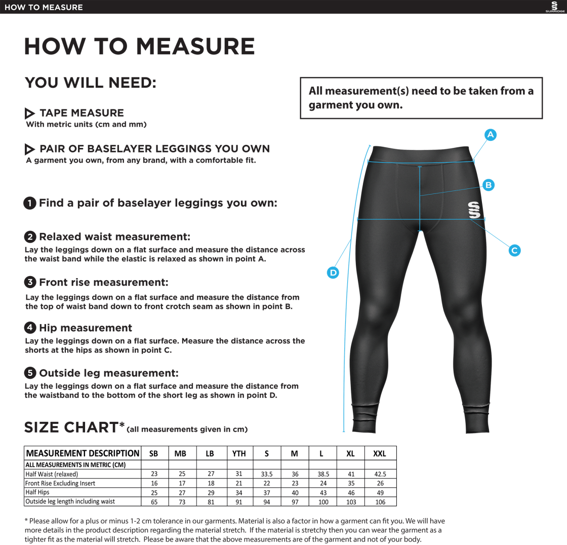 Men's - Dual Baselayer Legging : Navy - Size Guide