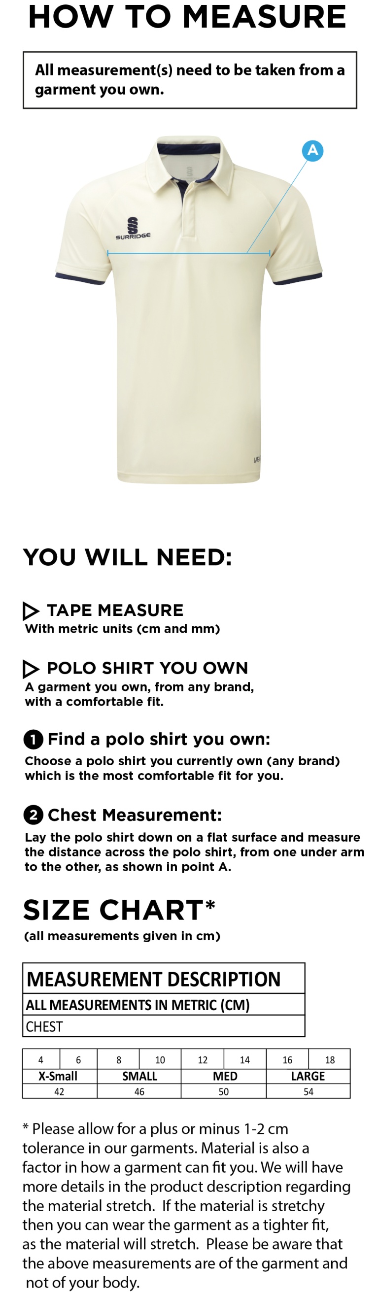 Women's - Dual Cricket Shirt Short Sleeve - Size Guide