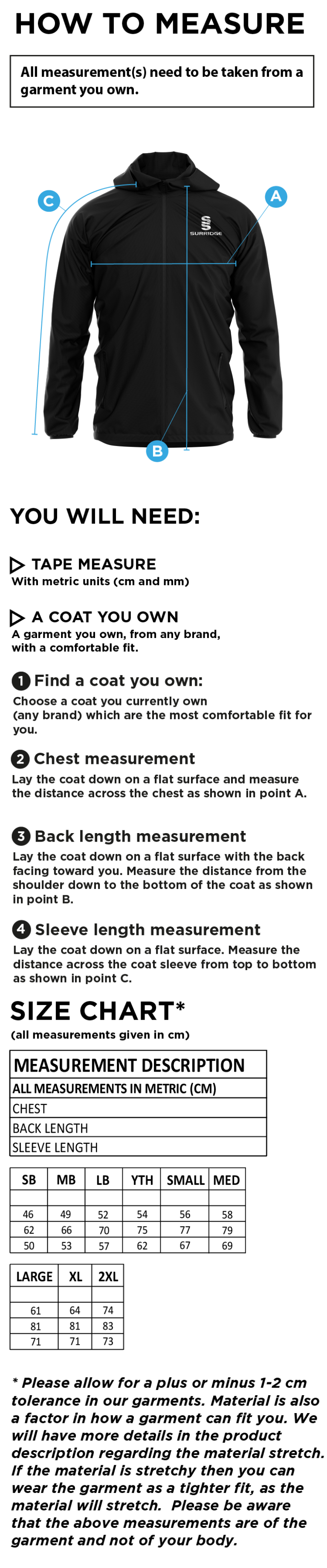 Juniors - Dual Elite 1/4 Zip Hoody / Rain Jacket - Unisex Fit - Size Guide