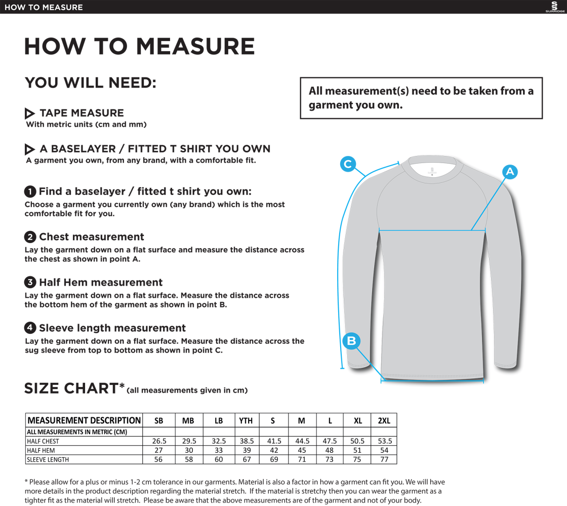 Men's - Dual Long Sleeve Baselayer - Size Guide
