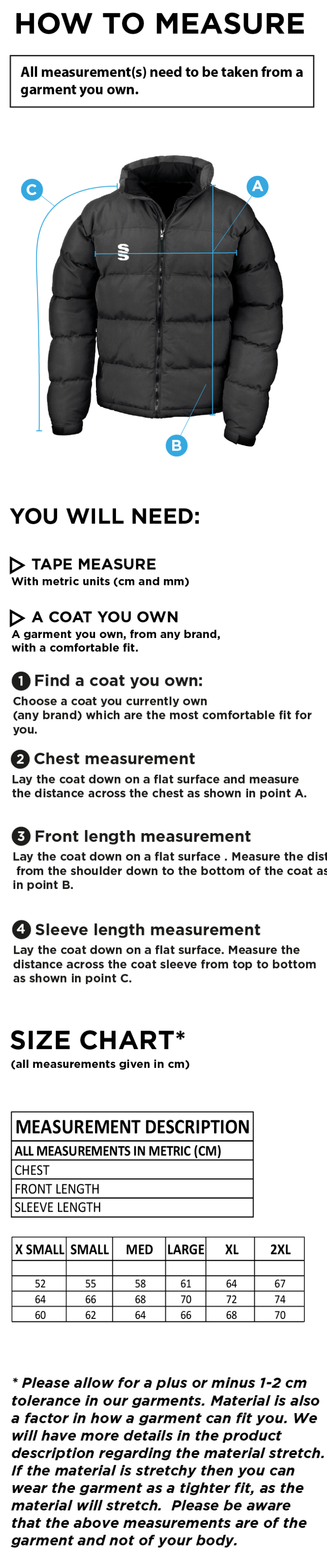 Women's - Holkham Down Feel Jacket - Size Guide